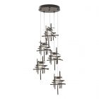Hubbardton Forge Tura 5-Light Seeded Glass Pendant in Bronze, Seeded Clear Glass (II)