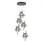 Hubbardton Forge Tura 5-Light Seeded Glass Pendant in Dark Smoke, Seeded Clear Glass (II)