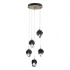 Hubbardton Forge Chrysalis 5-Light Small Crystal Pendant in Soft Gold, Black Crystal (BP)