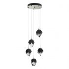 Hubbardton Forge Chrysalis 5-Light Small Crystal Pendant in Sterling, Black Crystal (BP)