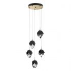 Hubbardton Forge Chrysalis 5-Light Small Crystal Pendant in Modern Brass, Black Crystal (BP)