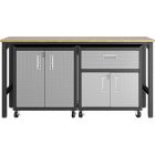 Manhattan Comfort Fortress 3Pc Mobile Space-Saving Steel Garage Cabinet and Worktable 2.0 in Grey