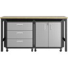 Manhattan Comfort Fortress 3Pc Mobile Space-Saving Steel Garage Cabinet and Worktable 3.0 in Grey