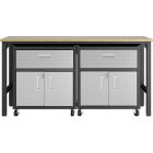 Manhattan Comfort Fortress 3Pc Mobile Space-Saving Steel Garage Cabinet and Worktable 4.0 in Grey