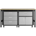 Manhattan Comfort Fortress 3Pc Mobile Space-Saving Steel Garage Cabinet and Worktable 5.0 in Grey