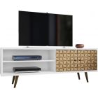 Manhattan Comfort Liberty 62.99" TV Stand with 3 Shelves and 2 Doors in White and 3D Brown Prints