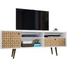 Manhattan Comfort Liberty 70.86" TV Stand with 4 Shelving Spaces and 1 Drawer in White and 3D Brown Prints