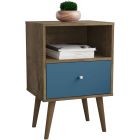 Manhattan Comfort Liberty Nightstand with 1 Cubby Space and 1 Drawer in Rustic Brown and Aqua Blue
