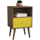 Manhattan Comfort Liberty Nightstand with 1 Cubby Space and 1 Drawer in Rustic Brown and Yellow