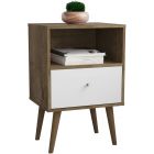 Manhattan Comfort Liberty Nightstand with 1 Cubby Space and 1 Drawer in Rustic Brown and White