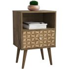 Manhattan Comfort Liberty Nightstand with 1 Cubby Space and 1 Drawer in Rustic Brown and 3D Brown Prints