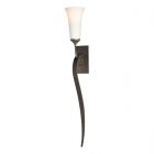 Hubbardton Forge Sweeping Taper Sconce in Dark Smoke, Opal Glass (GG)