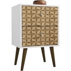Manhattan Comfort Liberty Nightstand with 2 Full Extension Drawers in White and 3D Brown Prints