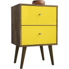 Manhattan Comfort Liberty Nightstand with 2 Full Extension Drawers in Rustic Brown and Yellow