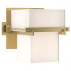 Hubbardton Forge Kakomi 1 Light Sconce in Modern Brass, Opal Glass (GG)