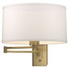 Hubbardton Forge Simple Swing Arm Sconce in Modern Brass, Flax Shade (SE)