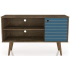 Manhattan Comfort Liberty 42.52" TV Stand with 2 Shelves and 1 Door in Rustic Brown and Aqua Blue