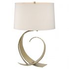 Hubbardton Forge Fullered Impressions Table Lamp in Modern Brass, Flax Shade (SE)