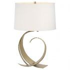 Hubbardton Forge Fullered Impressions Table Lamp in Modern Brass, Natural Anna Shade (SF)