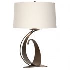 Hubbardton Forge Fullered Impressions Large Table Lamp in Bronze, Natural Anna Shade (SF)