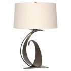 Hubbardton Forge Fullered Impressions Large Table Lamp in Dark Smoke, Flax Shade (SE)
