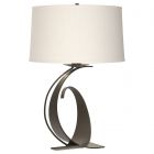 Hubbardton Forge Fullered Impressions Large Table Lamp in Dark Smoke, Natural Anna Shade (SF)