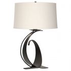 Hubbardton Forge Fullered Impressions Large Table Lamp in Black, Natural Anna Shade (SF)