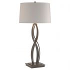 Hubbardton Forge Almost Infinity Tall Table Lamp in Dark Smoke, Flax Shade (SE)