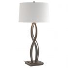 Hubbardton Forge Almost Infinity Tall Table Lamp in Dark Smoke, Natural Anna Shade (SF)