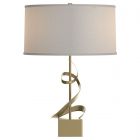 Hubbardton Forge Gallery Spiral Table Lamp in Modern Brass, Flax Shade (SE)