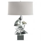 Hubbardton Forge Gallery Twofold Table Lamp in Vintage Platinum, Flax Shade (SE)