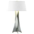 Hubbardton Forge Moreau Tall Table Lamp in Vintage Platinum, Flax Shade (SE)