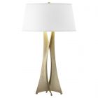 Hubbardton Forge Moreau Tall Table Lamp in Soft Gold, Flax Shade (SE)