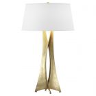 Hubbardton Forge Moreau Tall Table Lamp in Modern Brass, Natural Anna Shade (SF)