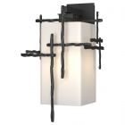 Hubbardton Forge Tura Large Outdoor Sconce in Coastal Black, Opal Glass (GG)