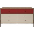 Manhattan Comfort Joy 59" Wide Double Dresser with 6 Full Extension Drawers in Red and Off White