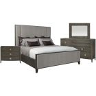 Bernhardt Furniture Linea Upholstered Panel Bedroom Set in Cerused Charcoal