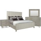 Bernhardt Furniture Linea Upholstered Panel Bedroom Set in Cerused Greige