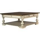 Liberty Furniture Morgan Creek Drawer Square Cocktail Table in Antique White with Wire Brushed Tobacco Accents
