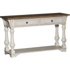 Liberty Furniture Morgan Creek Sofa Table in Antique White with Wire Brushed Tobacco Accents