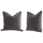 Essentials For Living Stitch & Hand The Not So Basic 20" Essential Pillow in Dark Dove Velvet, Whiskey Brown Top Grain Leather Piping - Set of 2 (Dropshippable)