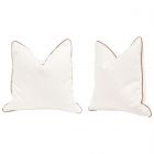 Essentials For Living Stitch & Hand The Not So Basic 22" Essential Pillow in Performance Boucle Snow, Whiskey Brown Top Grain Leather Piping - Set of 2 (Dropshippable)