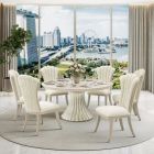 AICO Michael Amini Fantosini Pedestal Dining Table Set in Silver Mist