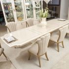AICO Michael Amini Fantosini Pedestal Dining Table Set in Creamy Pearl/Gold