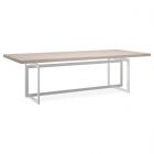 Caracole Classic Wish You Were Here Dining Table in Creme Travertine Top & Brushed Chrome Base