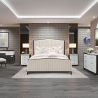 AICO Michael Amini Paris Chic Cal King Tufted Panel Bedroom Set with Six-Drawer Dresser in Espresso