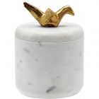 Worlds Away White Marble Container With Brass Origami Bird (Dropshippable)