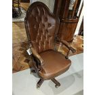 Francesco Molon Swivel Caster Armchair Height Adjust. Brown Leather