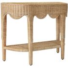 Worlds Away Scalloped Top Demi Lune Console In Woven Rattan With Open Shelf