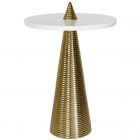Worlds Away Round Side Table With Conical Coiled Brass Base And White Marble Top (Dropshippable)